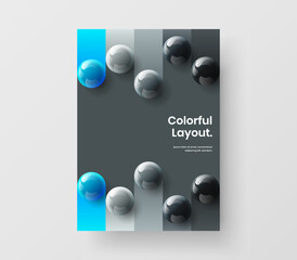 Unique 3D balls placard illustration. Fresh journal cover vector design layout.