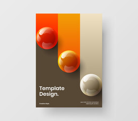 Modern 3D spheres magazine cover concept. Vivid placard vector design template.