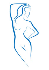 Female body sketch, line art illustration over a transparent background, PNG image