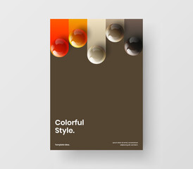 Bright catalog cover design vector layout. Fresh realistic spheres banner concept.
