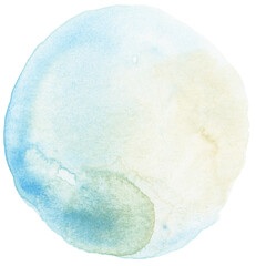 Set of Blue and beige Watercolor circle flow blot. Painting in delicate  gentle colors. Abstract texture  stain isolated on Png tranparent background.