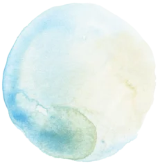 Zelfklevend Fotobehang Set of Blue and beige Watercolor circle flow blot. Painting in delicate  gentle colors. Abstract texture  stain isolated on Png tranparent background. © Liliia