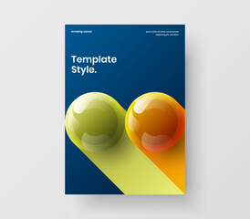 Unique booklet A4 vector design concept. Premium realistic spheres company identity illustration.