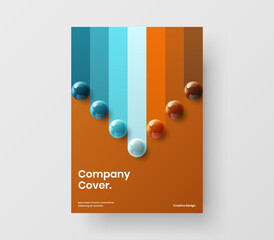 Fresh company cover design vector illustration. Bright 3D spheres placard template.