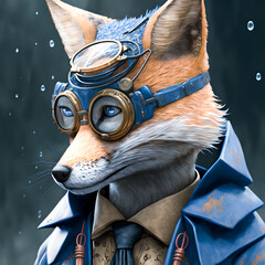 A proud red fox in steampunk style.