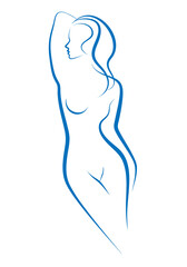 Female body sketch, line art illustration over a transparent background, PNG image