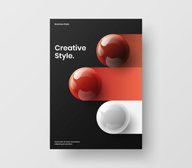 Unique realistic spheres pamphlet concept. Amazing cover A4 design vector template.