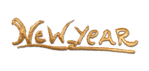 3d illustration, text new year brush stroke with embossed gold paint