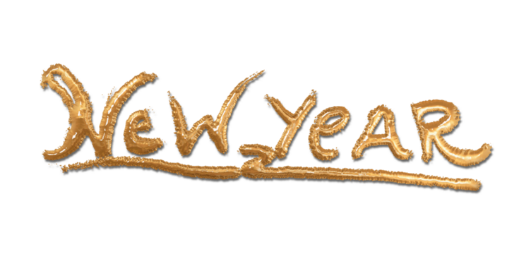 3d illustration, text new year brush stroke with embossed gold paint