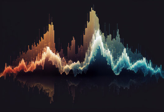 Digital audio multicolor waveform abstract concept. Dark background for easier text overlay.