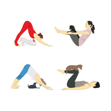 set of yoga poses with dogs