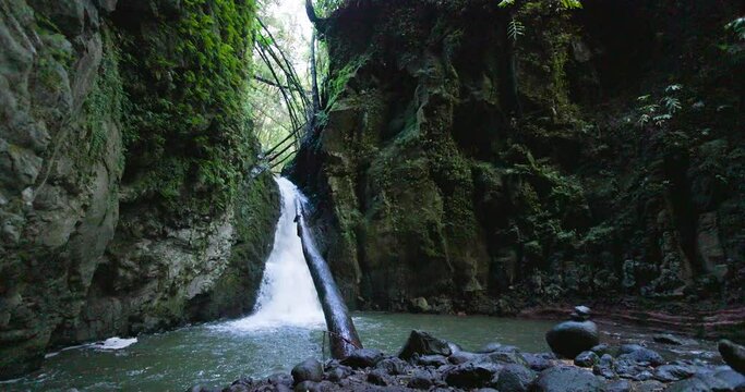 Salto do Cagarrao Waterfall located on Prego river, Sao Miguel Island, Azores, Portugal