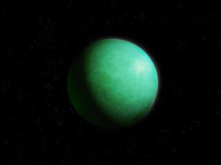Obraz na płótnie Canvas Exoplanet from another star system in green tones. Realistic alien planet in space. Beautiful sci-fi background.