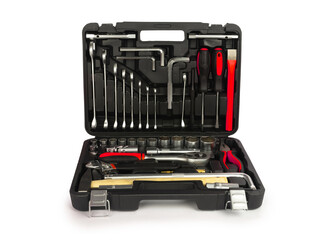 Toolbox, tools kit case detail close up  instruments. set of yellow tools car tool kit tool set...