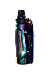 Vape vaporizer for smoking liquid.Subsystem with replaceable evaporator on a white background. A...