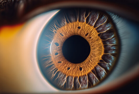 Extreme Close Up Of A Human Eye. Beautiful Coloured Iris. Generative Ai