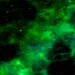 Green space nebula background with stars