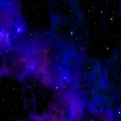 Blue space nebula background with stars