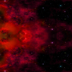 Red space nebula background with stars