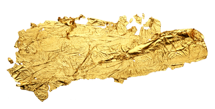 Abstract torn piece of patal paper on Png transparent background. Gold and bronze color.