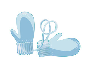 Delicate blue winter mittens on a string.