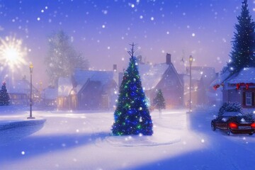 snowy winter town during christmas landscape