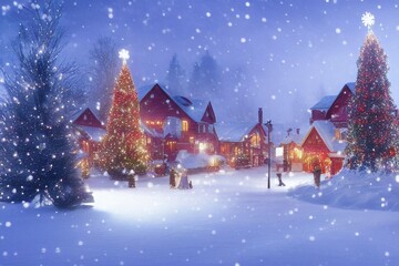 snowy winter town during christmas landscape