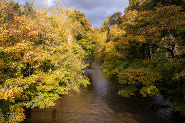 View of the river Derwent in autumn, Derbyshire, England