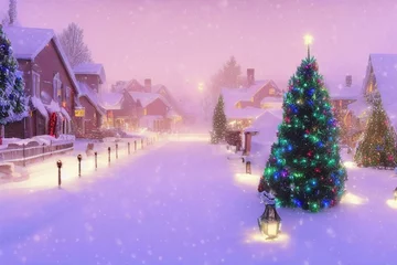 Printed kitchen splashbacks Light Pink snowy winter town during christmas landscape