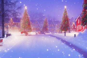 Naklejka premium snowy winter town during christmas landscape