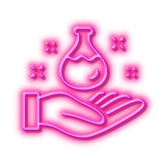 Chemistry lab line icon. Laboratory flask sign. Analysis. Neon light effect outline icon.