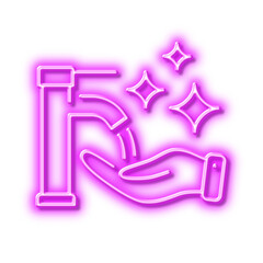 Washing hands line icon. Sanitary cleaning sign. Neon light effect outline icon.