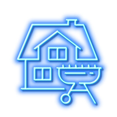 Home grill line icon. Barbecue cooker for cooking food sign. Neon light effect outline icon.
