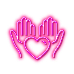 Obraz premium Hold heart line icon. Care love emotion sign. Neon light effect outline icon.