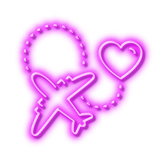 Honeymoon travel line icon. Love trip sign. Neon light effect outline icon.