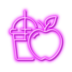 Apple juice line icon. Fresh fruit drink sign. Neon light effect outline icon.