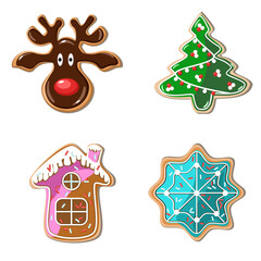 Set of holiday gingerbread with icing and sprinkles vector illustration 