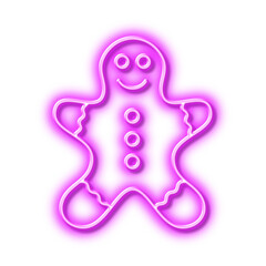 Gingerbread man line icon. Ginger cookie sign. Neon light effect outline icon.