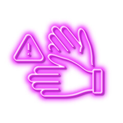 Dont touch line icon. Hands warning sign. Neon light effect outline icon.