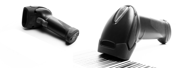 Barcode scanning. Reader laser scanner for warehouse. Retail lab