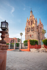 Cathedral of San Miguel Arcángel, Parroquia de San Miguel Arcángel and plaza Allende, main garden in the historic center of the city of San Miguel De Allende, Mexico