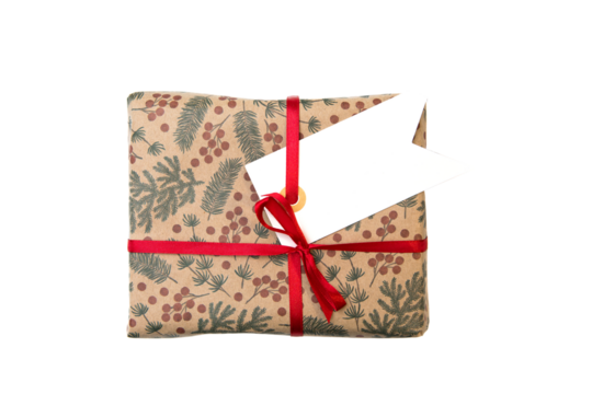 Cadeau de noël - vu de dessu avec étiquette vierge - PNG