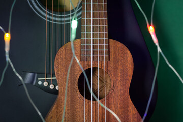 Fototapeta premium New Year sale of guitars and string instruments