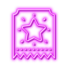 Obraz premium Loyalty star ticket line icon. Bonus points. Discount program. Neon light effect outline icon.