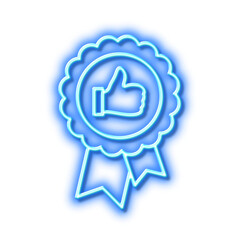 Positive feedback line icon. Award medal sign. Neon light effect outline icon.