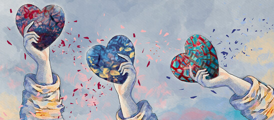 I will give you my heart. Watercolor concept background