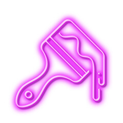 Paint brush line icon. Wall paintbrush sign. Neon light effect outline icon.