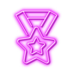 Winner ribbon line icon. Award star medal sign. Neon light effect outline icon.