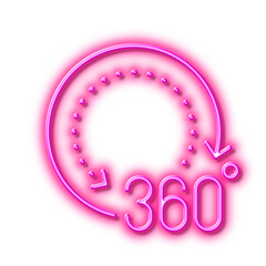 360 degrees line icon. Panoramic view sign. VR technology simulation. Neon light effect outline icon.