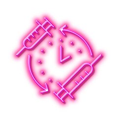 Vaccination schedule line icon. Vaccine syringe sign. Neon light effect outline icon.